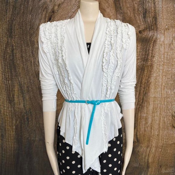 Bailey 44 White Ruffle Cropped Cardigan Medium (fits more like a small) - Picture 1 of 4